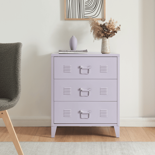 Armário metálico Hämeenlinna com 3 gavetas aço 60x40x72 cm Púrpura claro en.casa