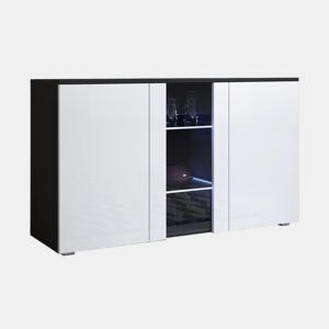 Aparador Sala de estar e jantar PretoBranco 120x40x72 3 portas LED Luke A1 Muebles Bonitos