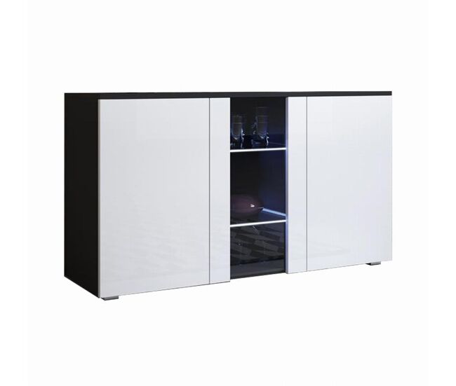 Aparador salón comedor negro/blanco 120x40x72 3 puertas led luke a1 muebles bonitos