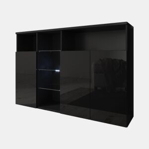 Aparador Sala de estar e jantar Preto 150x35x70 3 portas LED Clark Muebles Bonitos