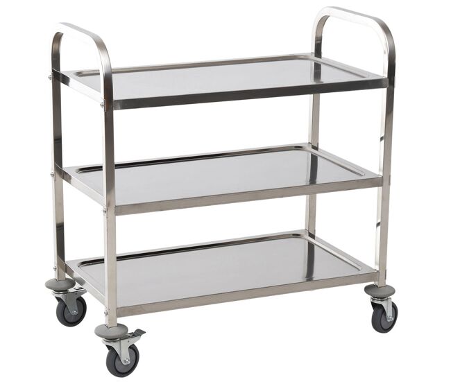 Homcom carrito auxiliar con ruedas de acero inoxidable 90,5x50,5x88,2 cm carrito de cocina con bandejas y 2 brazos carga 150 kg para comedor hotel salón de belleza plata