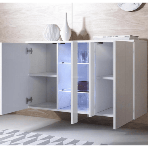 Aparador Sala de estar e jantar Branco 120x40x70 3 portas LED Luke A1 Muebles Bonitos