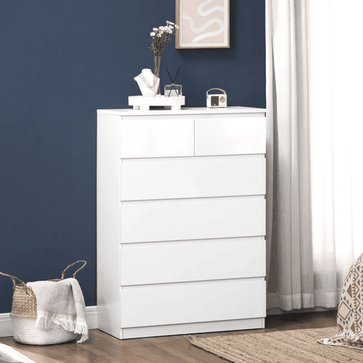 HOMCOM Cómoda Moderna com 6 Gavetas Cómoda de Madeira para Dormitório Entrada Sala de Estar Carga Máxima 50kg 80x39x115cm Branco