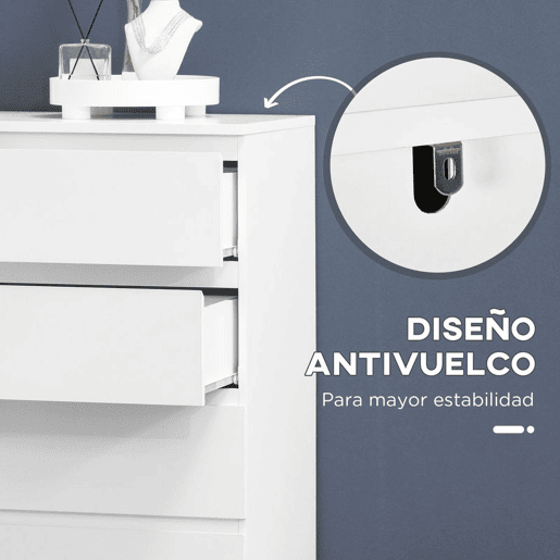 HOMCOM Cómoda Moderna com 6 Gavetas Cómoda de Madeira para Dormitório Entrada Sala de Estar Carga Máxima 50kg 80x39x115cm Branco