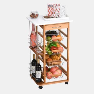 HOMCOM Carrinho de Cozinha com Rodas Carrinho Auxiliar com Gaveta 4 Cestas Amovíveis de Metal e Prateleiras Laterais 47x37x83 cm Madeira