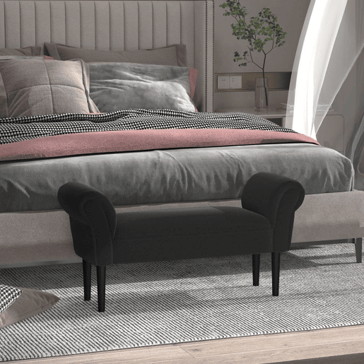 HOMCOM Banco de Pé de Cama Banco com Braços Curvados Estofado e Pés de Madeira para Dormitório Entrada Sala de Estar Carga Máxima 130kg 102x31x51cm Preto