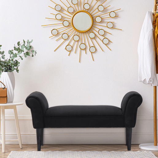 HOMCOM Banco de Pé de Cama Banco com Braços Curvados Estofado e Pés de Madeira para Dormitório Entrada Sala de Estar Carga Máxima 130kg 102x31x51cm Preto
