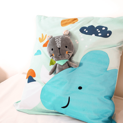 Conjunto de cama em algodão reversível estampado dinossauros, 140cm, Dino, Verde de água, 140x0.5x200 cm