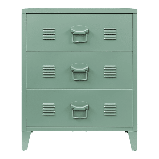 Armário metálico Hämeenlinna com 3 gavetas aço 60x40x72 cm Verde mate en.casa