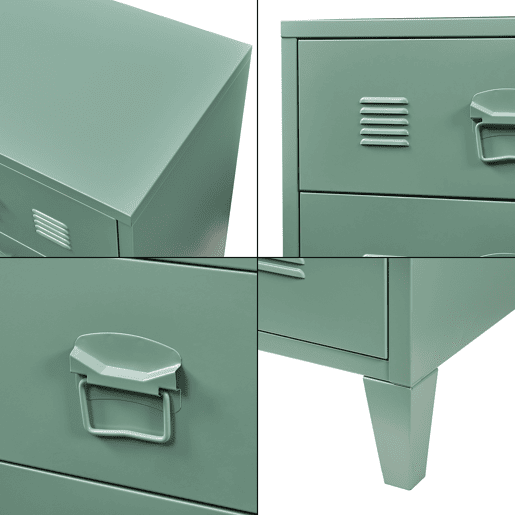 Armário metálico Hämeenlinna com 3 gavetas aço 60x40x72 cm Verde mate en.casa