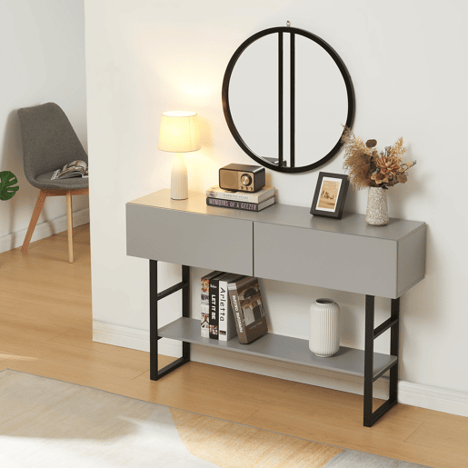 Mesa de consola Varberg com 2 gavetas 75x120x30 cm Cinzento claro en.casa