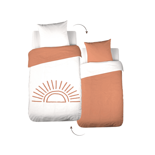 Conjunto de cama reversível de algodão estampado sol brancoterracota 1 praça, Solino, Terracota, 140x0.5x200 cm