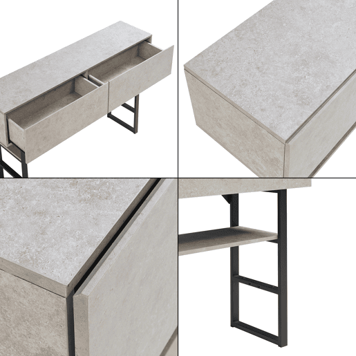 Mesa de consola Varberg com 2 gavetas 75x120x30 cm Aspeto betão claro en.casa