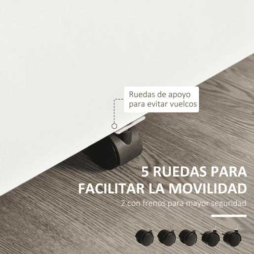 Vinsetto Arquivador com Rodas Móvel para Arquivos para Escritório com 2 Gavetas 5 Rodas e 2 Travões para Escritório Secretaria Casa 40x49x58 cm Branco