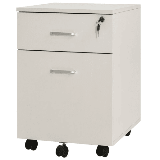 Vinsetto Arquivador com Rodas Móvel para Arquivos para Escritório com 2 Gavetas 5 Rodas e 2 Travões para Escritório Secretaria Casa 40x49x58 cm Branco