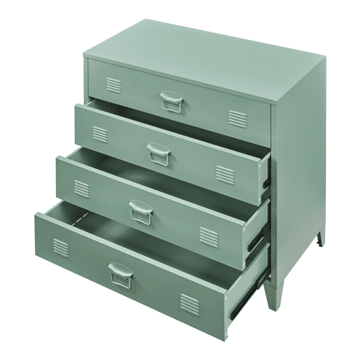 Armário metálico Hämeenlinna com 4 gavetas aço 80x40x92 cm Verde en.casa