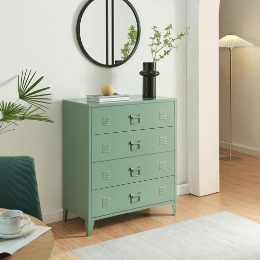 Armário metálico Hämeenlinna com 4 gavetas aço 80x40x92 cm Verde en.casa