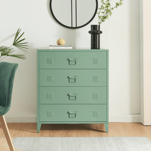 Armário metálico Hämeenlinna com 4 gavetas aço 80x40x92 cm Verde en.casa