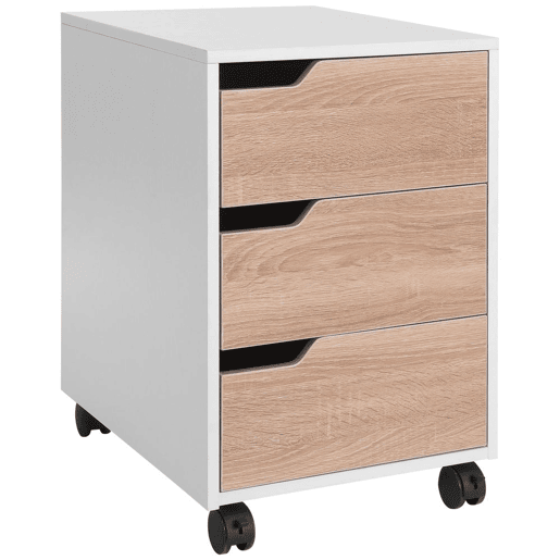 HOMCOM Bloco de Gavetas para Escritório Móvel de Escritório Bloco de Gavetas com 3 Gavetas e 4 Rodas 40x50x57,5 cm Madeira e Branco