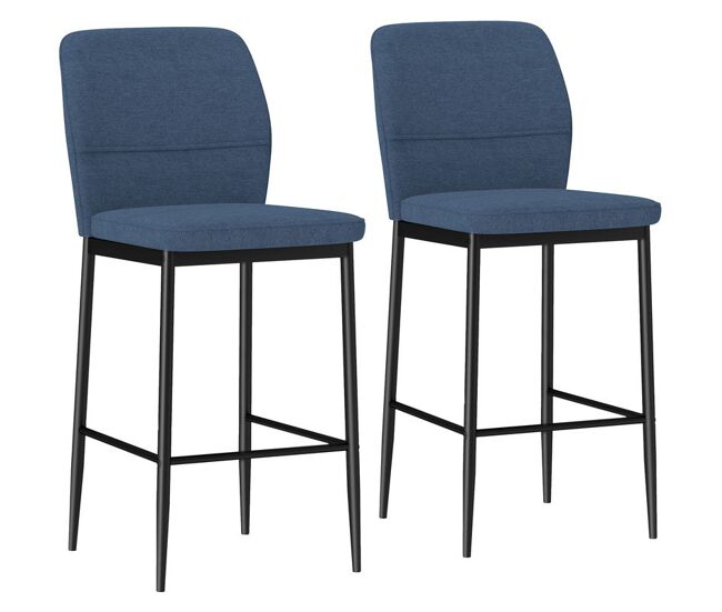 Homcom juego de 2 taburetes de bar taburetes altos de cocina con respaldo y reposapiés tapizado en terciopelo marco de acero taburetes altos modernos para comedor mostrador azul