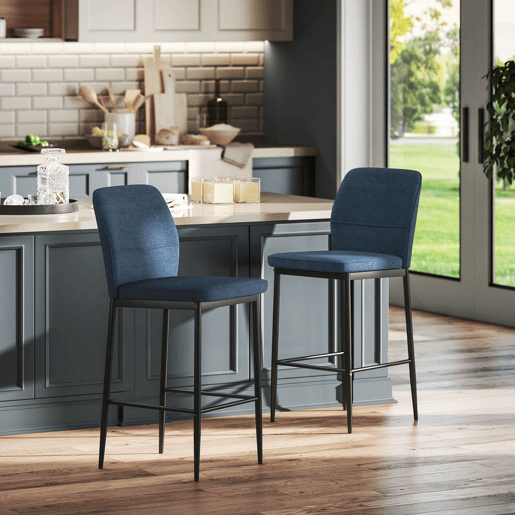 HOMCOM Conjunto de 2 Bancos de Bar Bancos Altos de Cozinha com Encosto e Apoio para os Pés Estofados em Veludo Estrutura de Aço Bancos Altos Modernos para Sala de Jantar Balcão 41x52x97 cm Azul