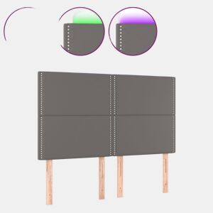 vidaXL Cabeceira cama c LED couro artif. 144x5x118128 cm cinzento