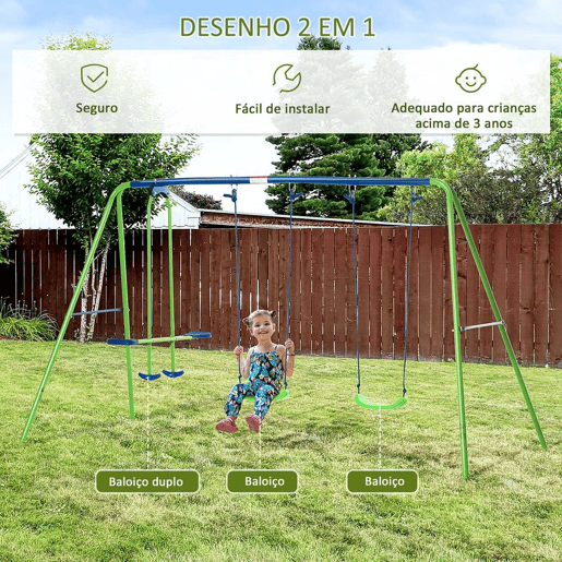 Outsunny Conjunto de Baloiços de Jardim de Metal com Altura Ajustável Baloiços para Crianças acima de 3 Anos com Baloiço Duplo Baloiço para Pátio Exterior 280x140x178 cm Verde Outsunny Conjunto de Baloiços de Jardim de Metal com Altura Ajustável Baloiços para Crianças acima de 3 Anos com Baloiço Duplo Baloiço para Pátio Exterior 280x140x178 cm Verde