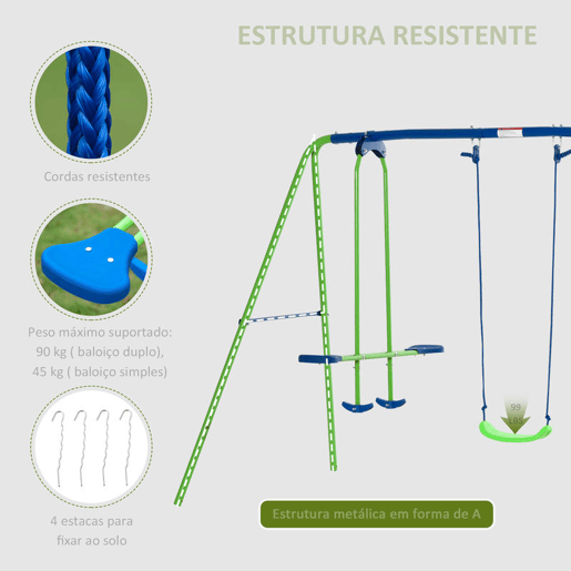 Outsunny Conjunto de Baloiços de Jardim de Metal com Altura Ajustável Baloiços para Crianças acima de 3 Anos com Baloiço Duplo Baloiço para Pátio Exterior 280x140x178 cm Verde Outsunny Conjunto de Baloiços de Jardim de Metal com Altura Ajustável Baloiços para Crianças acima de 3 Anos com Baloiço Duplo Baloiço para Pátio Exterior 280x140x178 cm Verde