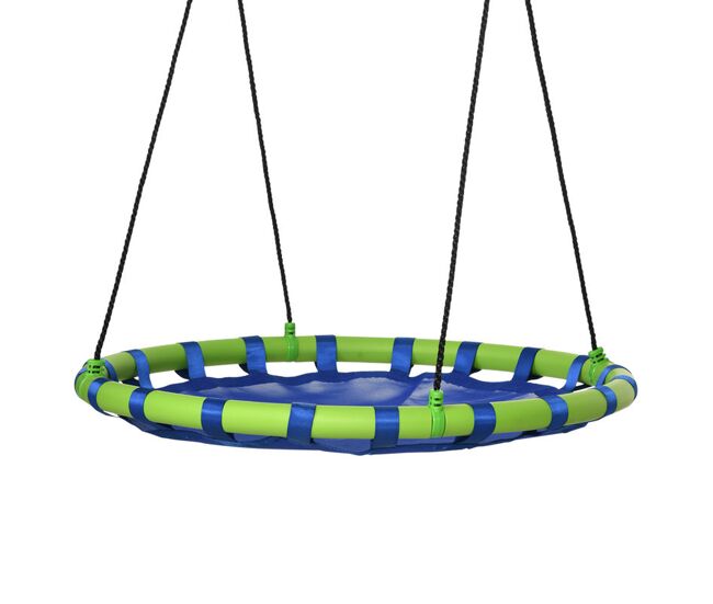 Outsunny columpio infantil nido con altura ajustable columpio redondo de árbol para niños de 3-8 años carga 150 kg para exterior ø100x120-180 cm azul