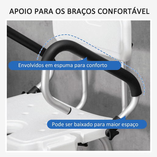 HOMCOM Cadeira para Duche de Liga de Alumínio Cadeira de Duche Antiderrapante com Altura Ajustável de 6 Níveis e Apoio para os Braços Regulável para Idosos 54x52x70-82cm Branco