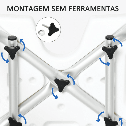 HOMCOM Cadeira para Duche de Liga de Alumínio Cadeira de Duche Antiderrapante com Altura Ajustável de 6 Níveis e Apoio para os Braços Regulável para Idosos 54x52x70-82cm Branco