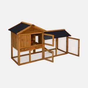 Coelheira de madeira para coelhos e roedores com cercado, 4 coelhos, Hotot, Madeira, 147x52x85 cm