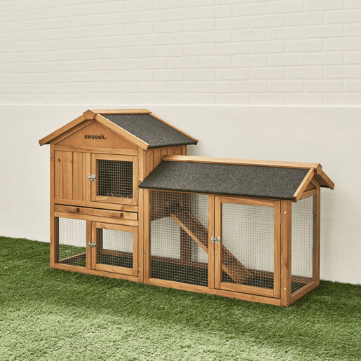 Coelheira de madeira para coelhos e roedores com cercado, 4 coelhos, Hotot, Madeira, 147x52x85 cm