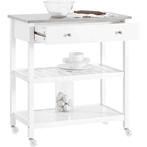 SoBuy Carrinho de Cozinha com Rodas Ilha Central Tampo Aço Inoxidável Branco 81x45x90cm FKW47-II-W