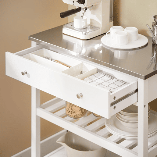 SoBuy Carrinho de Cozinha com Rodas Ilha Central Tampo Aço Inoxidável Branco 81x45x90cm FKW47-II-W