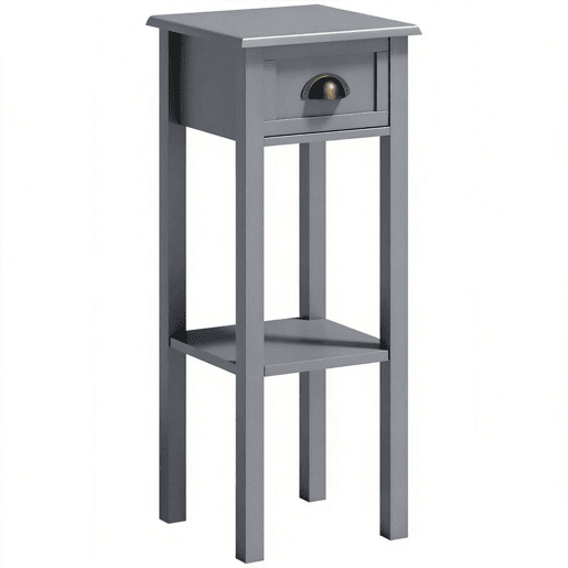 HOMCOM Mesa Auxiliar Moderna, Mesa para Sofá com Gaveta e Prateleira, Mesa de Cabeceira para Sala, Quarto, 30x30x75 cm, Cinzento