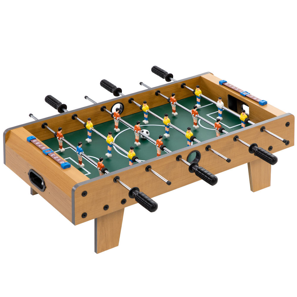 Homcom futbolín de mesa, cuerpo madera resistente, juego mesa de fútbol con 18 jugadores, 2 bolas, 6 asas y 2 marcadores de puntos para 2-4 personas, 70x37x22 cm, para niños de 6+ años y adultos