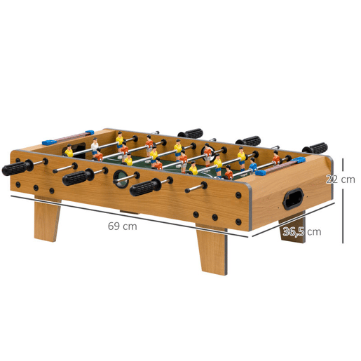 HOMCOM Matraquilhos de Mesa, Estrutura em Madeira Resistente, Jogo de Futebol de Mesa com 18 Jogadores, 2 Bolas, 6 Pegas e 2 Marcadores de Pontos para 2-4 Pessoas, 70x37x22 cm, para Crianças a partir dos 6 Anos e Adultos