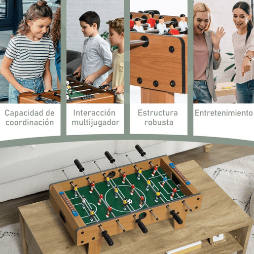 HOMCOM Matraquilhos de Mesa, Estrutura em Madeira Resistente, Jogo de Futebol de Mesa com 18 Jogadores, 2 Bolas, 6 Pegas e 2 Marcadores de Pontos para 2-4 Pessoas, 70x37x22 cm, para Crianças a partir dos 6 Anos e Adultos