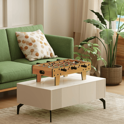 HOMCOM Matraquilhos de Mesa, Estrutura em Madeira Resistente, Jogo de Futebol de Mesa com 18 Jogadores, 2 Bolas, 6 Pegas e 2 Marcadores de Pontos para 2-4 Pessoas, 70x37x22 cm, para Crianças a partir dos 6 Anos e Adultos
