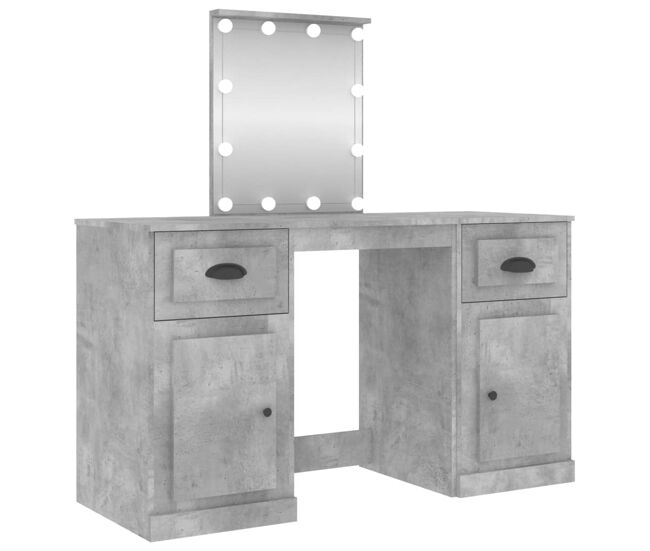 Tocador - tocador de maquillaje - mesa de tocador con led gris hormigón 130x50x132,5 cm