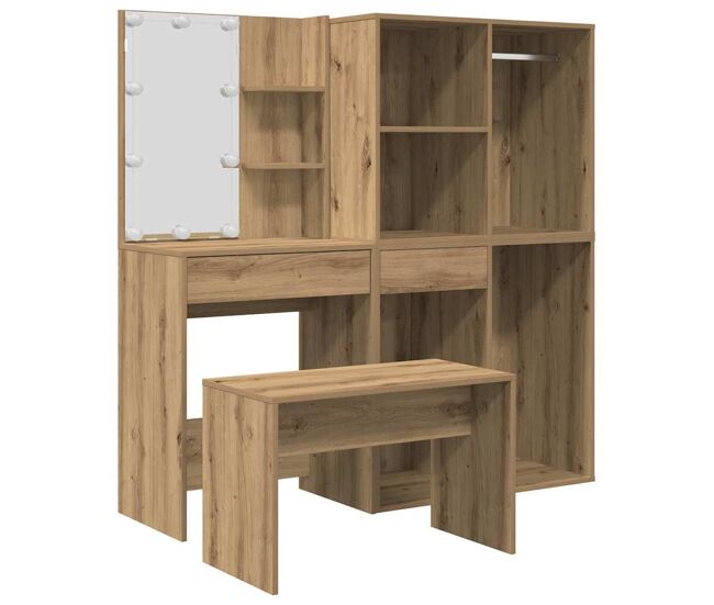 Juego de tocador - tocador de maquillaje - mesa de tocador con led madera artesanal de roble