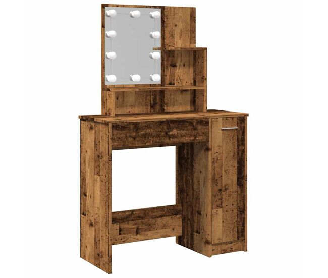 Tocador - tocador de maquillaje - mesa de tocador con luces led madera envejecida 86,5x35x136 cm