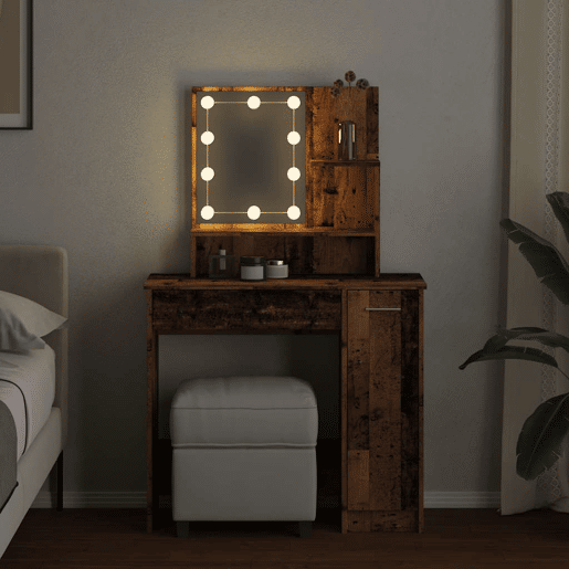 Penteadeira - Toucador com luzes LED 86,5x35x136 cm madeira velha