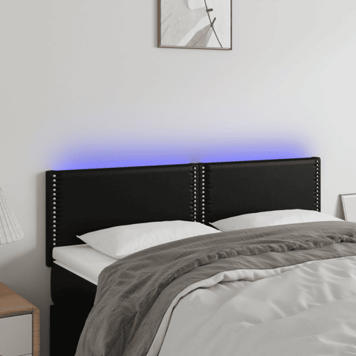 vidaXL Cabeceira de cama c LED couro artificial 144x5x7888 cm preto