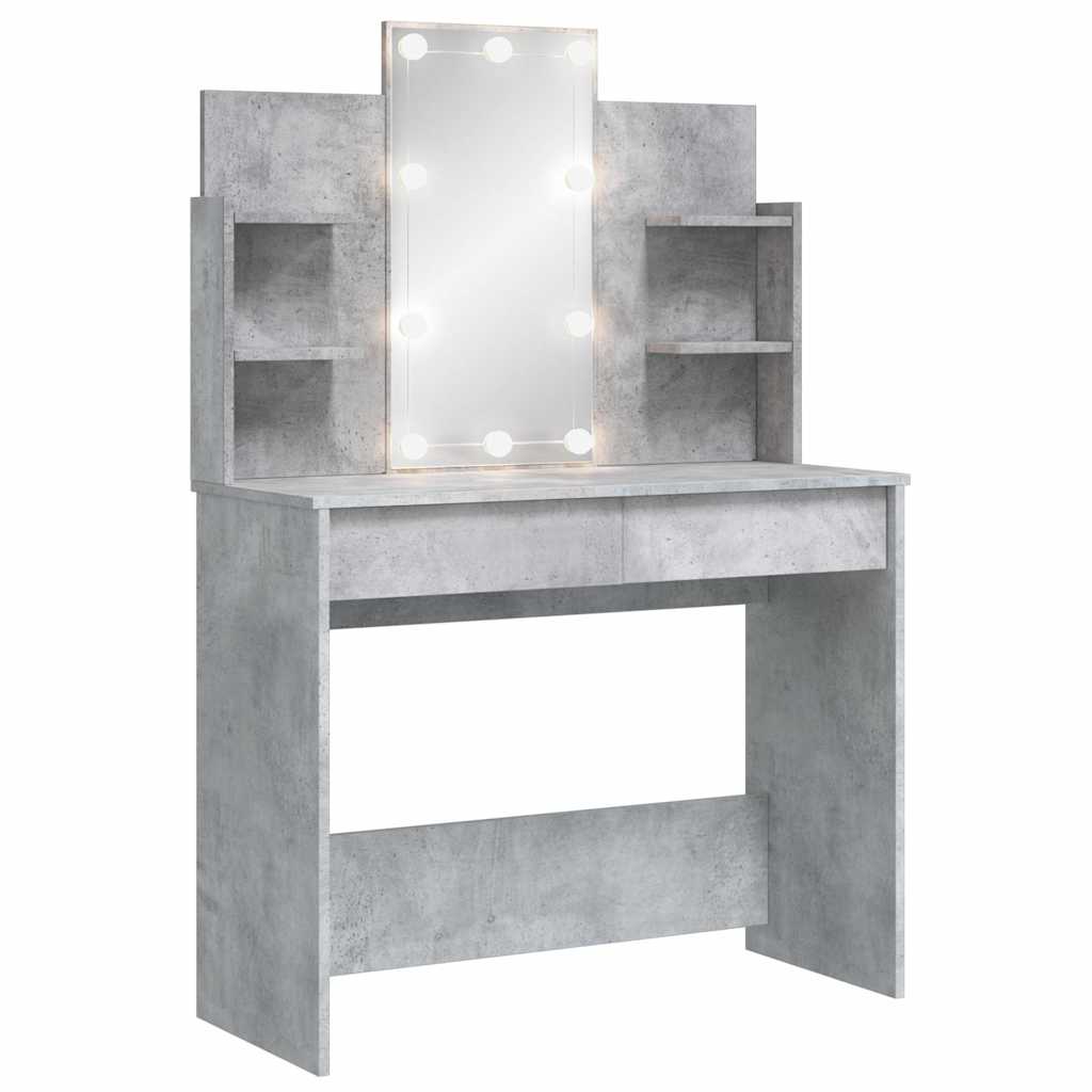Tocador - tocador de maquillaje - mesa de tocador con luces led gris hormigón 96x40x142 cm