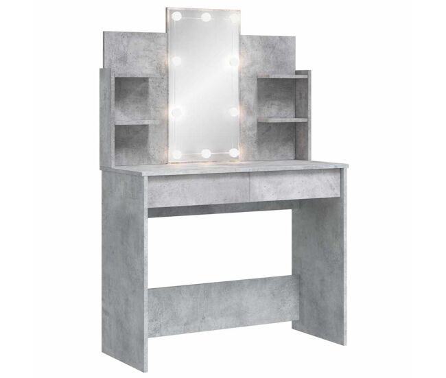 Tocador - tocador de maquillaje - mesa de tocador con luces led gris hormigón 96x40x142 cm