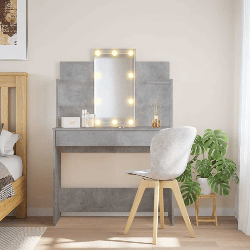 Penteadeira - Toucador com luzes LED 96x40x142 cm cinzento cimento