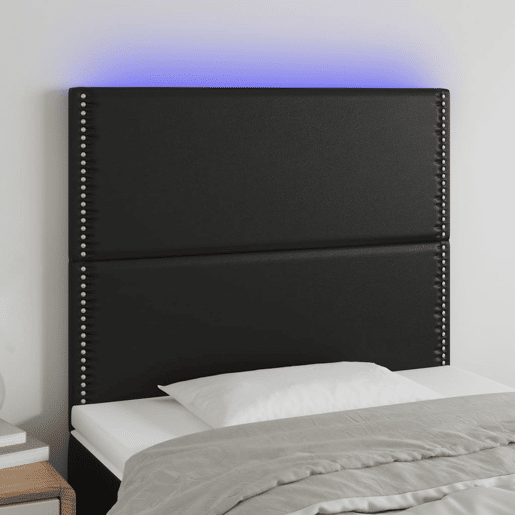 vidaXL Cabeceira cama c LED couro artificial 100x5x118128 cm preto vidaXL Cabeceira cama c LED couro artificial 100x5x118128 cm preto