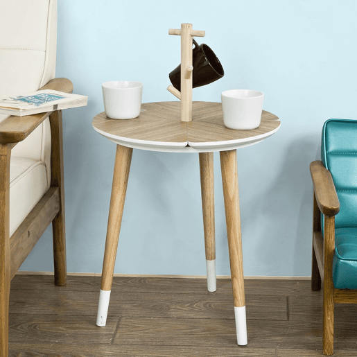 SoBuy Mesa de Café Redonda com Suporte para Xícaras 40x40x66cm 3 Pernas MDF Madeira de Seringueira FBT38-WN